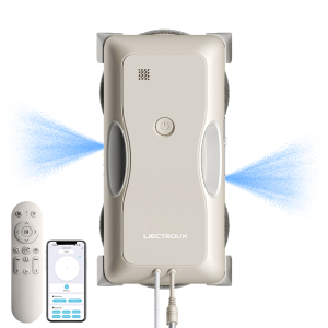 Window Cleaning Robot Liectroux G8, High-Speed Straight-Line Wiping, 2-Way Water Spray, Ultra-thin Window Cleaner, Electric Glass Washer, Dry & Wet Mop, App & Remote Control, Voice Prompts, BLDC Motor, 4-Edge & 4-Corner Bionic Wiper, No Missed Spots, Works on Framed & Frameless Windows