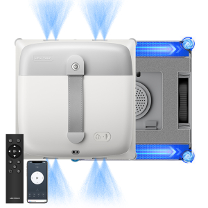 Window cleaning robot Liectroux G9,with 2 vibrating bionic arms, 8-way water pump spray,brushless motor,10KPa suction,frameless works,8 microswitches,app & remote control,voice prompts